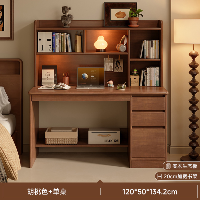 Escritorio de computadora de madera maciza de estilo antiguo Escritorio de escritorio Escritorio de dormitorio doméstico Escritorio de estudio de lectura retro Escritorio Estantería de escritorio