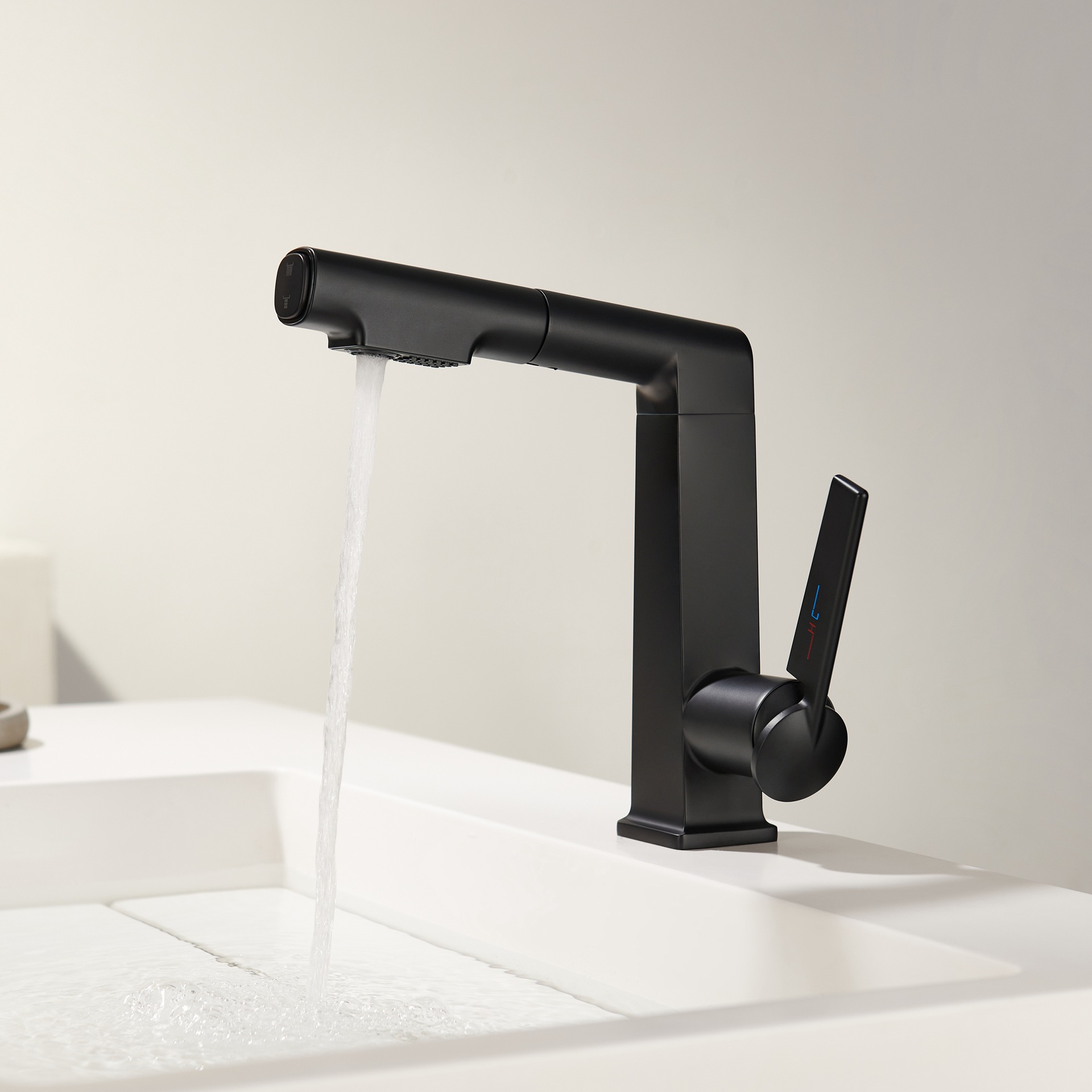 German quality black washbasin faucet, cold and hot, all-copper pull-out type with lifting and rotating under-sink for washing face and mouthwash undefined