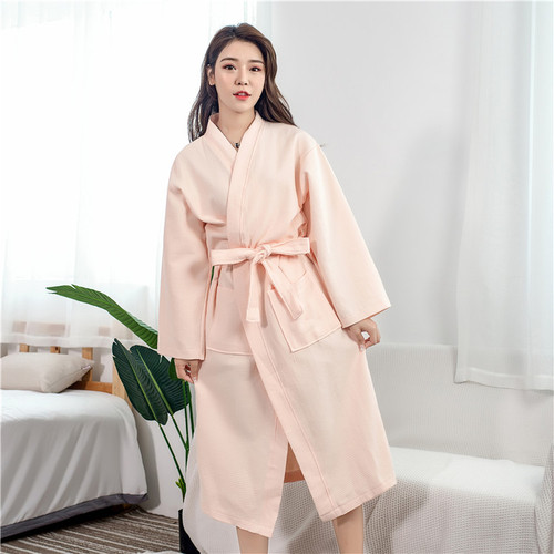 100% Cotton Waffle Bathrobe, All-Cotton Beauty Salon Bathrobe, Absorbent Mid-Length Hotel Waffle Bathrobe, Embroidered Logo