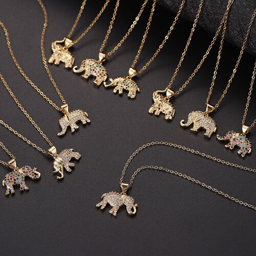 Cross-border new copper zirconia elephant pendant necklace for women, high-end, versatile necklace, lightweight luxury, niche fashion, clavicle chain.