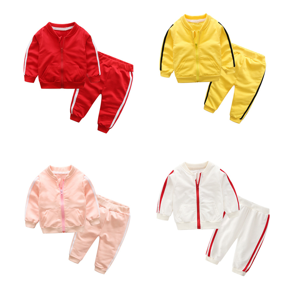 Versión coreana del bebé bebé de manga larga de punto en contraste color cremallera ropa de otoño traje deportivo pantalones cómodos ropa de niños transfronterizos kids