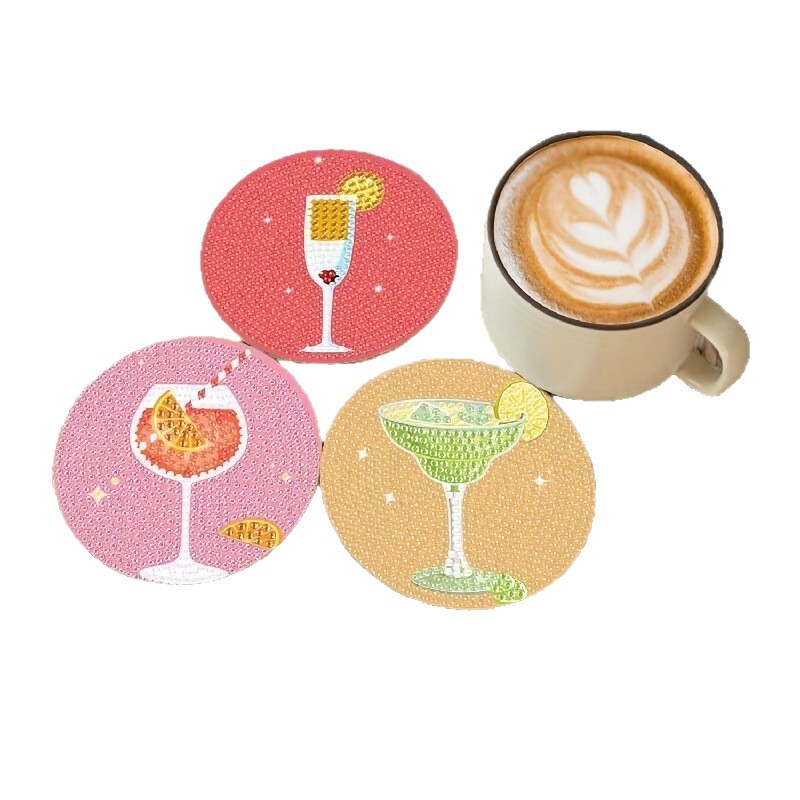 Ventas transfronterizas calientes de 8 piezas de conjunto de cojín de taza de arte de diamante, con soporte, pequeño conjunto de pintura de diamante, adecuado para adultos