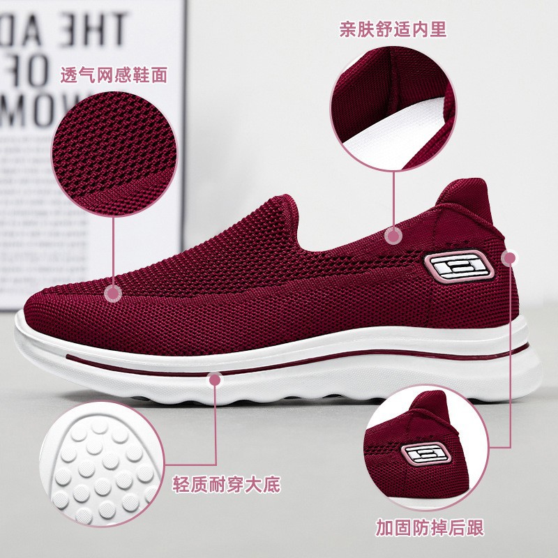 Zapatos de mujer para primavera, para madres de mediana edad y mayores, zapatos planos sin cordones para personas mayores, suela suave antideslizante, superficie de punto, zapatos de mujer de marca.