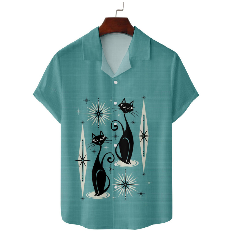 2023 Cross-border Amazon Summer Cuban Collar Short-sleeved Shirt Without Flap Pocket Pants Digital Print Men's Top Shirt