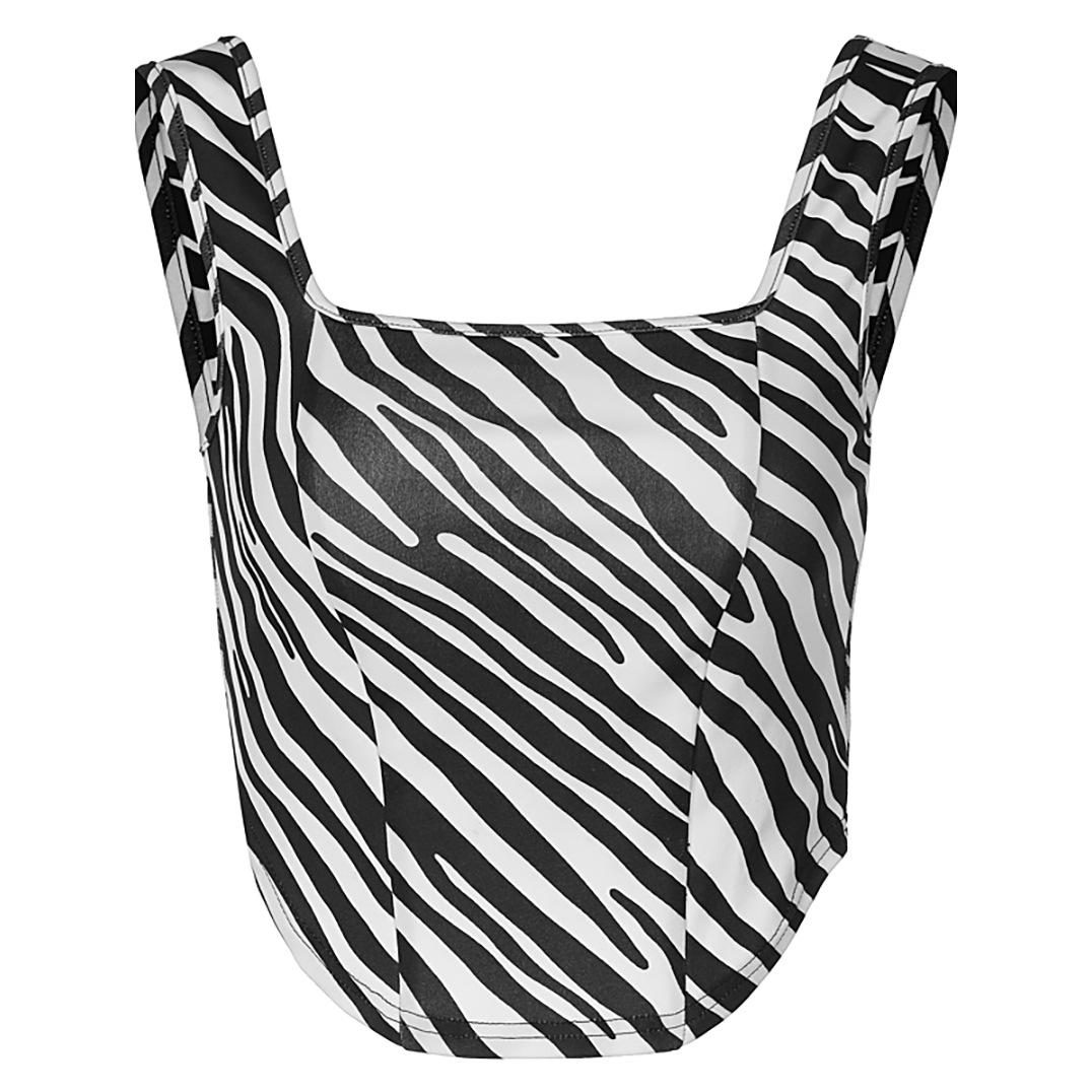 Slim Sling Square Neck Backless Zebra Print Vest NSHTL112739