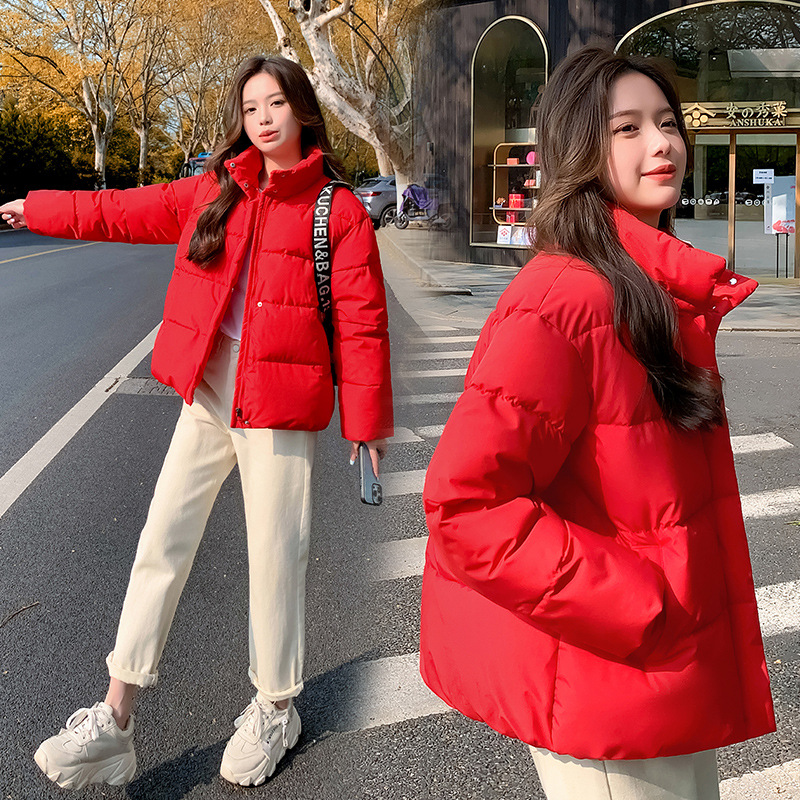Women's Down Coat Winter Cotton Jacket Standing Collar Loose Fit_voghion.com