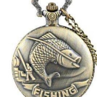 Large coarse chain fishing villain fishing big fish nostalgic classical quartz pocket watches Bronze relief sculpture big carp pocket watch