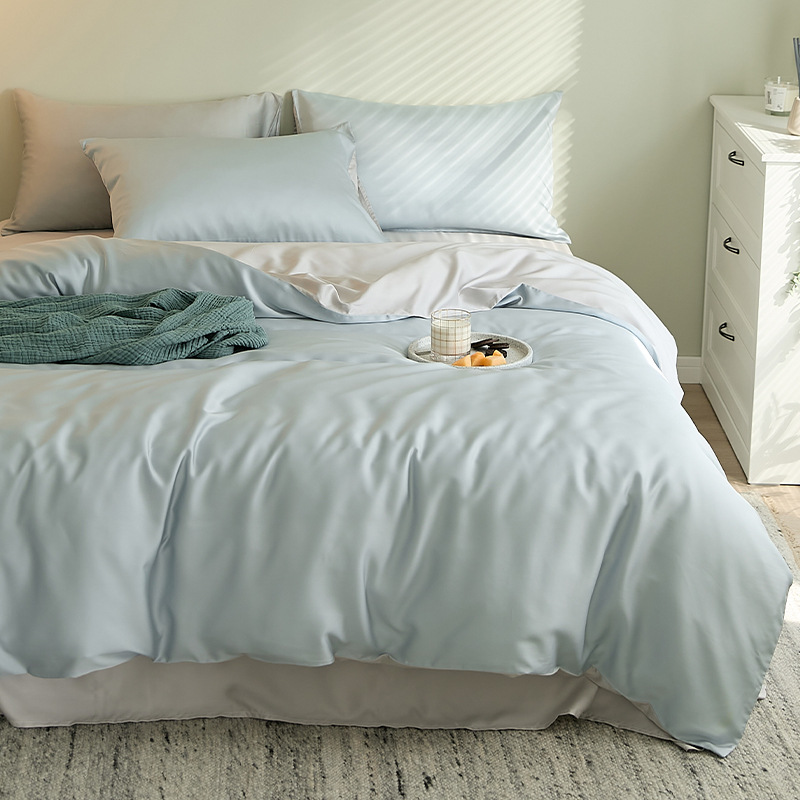 2025 verano fresco juego de cuatro piezas de Tiansi de lujo ligero de alta calidad ropa de cama de seda de hielo cubierta de edredón sedosa ropa de cama desnuda