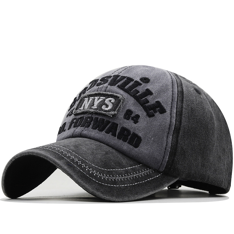 NYS 3D Embroidered Washed Baseball Cap Distressed Duckbill Sun Cap Hip Hop Trendy Streetwear Cotton Denim Adjustable Unisex Hat_voghion.com