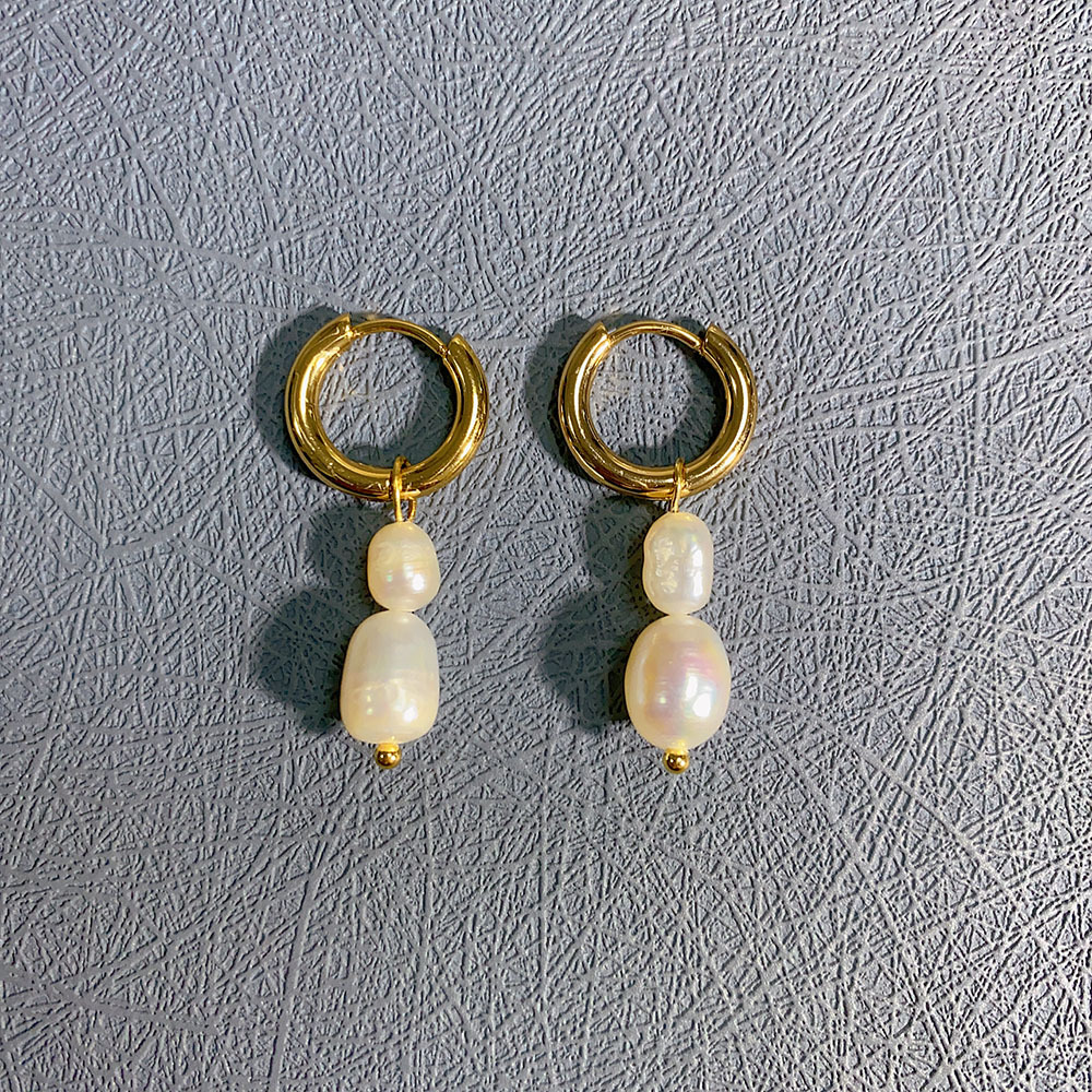 Round Pattern Women'S Gender PVD Coated 18K Gold Plated Round 302 Stainless Steel Freshwater Pearl Elegant Simple Style Waterproof Non Tarnish Earrings