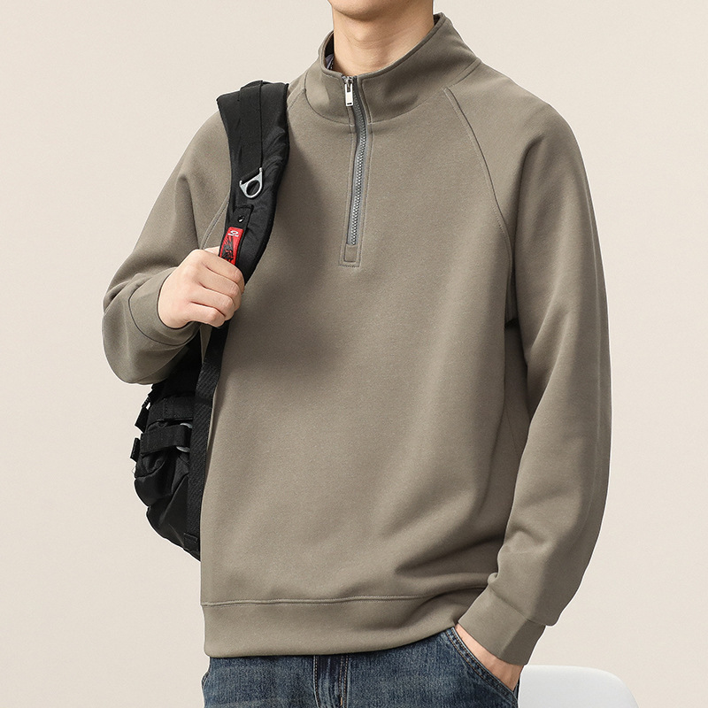 Men's Half-Zip Stand-Up Collar Sweatshirt Men's Spring & Fall Raglan Sleeve Loose Long-Sleeved Ribbed Top Men's Jacket Trendy