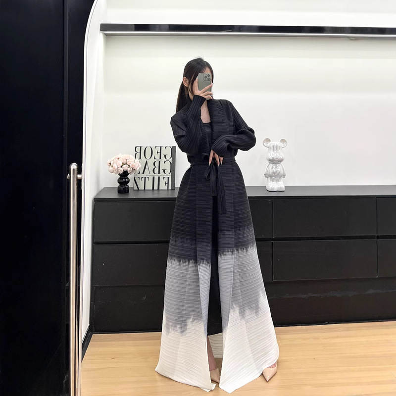 Miyake Abaya Women's Long Dress Gradient Color Middle Eastern Arabic Printed Dress Robe Cross-Border Foreign Trade Robe