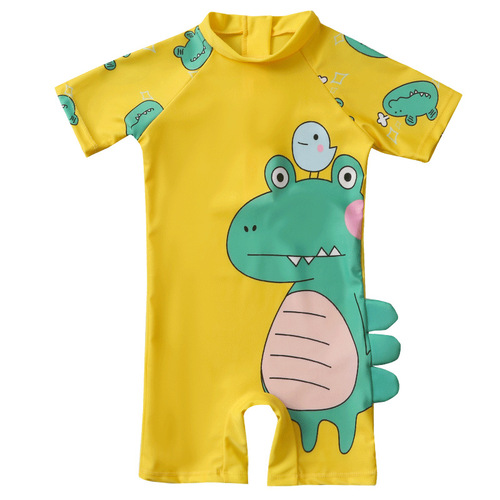 Children's swimsuit boy boy one-piece sun protection quick-drying zipper children's short-sleeved cute cartoon dinosaur baby swimsuit