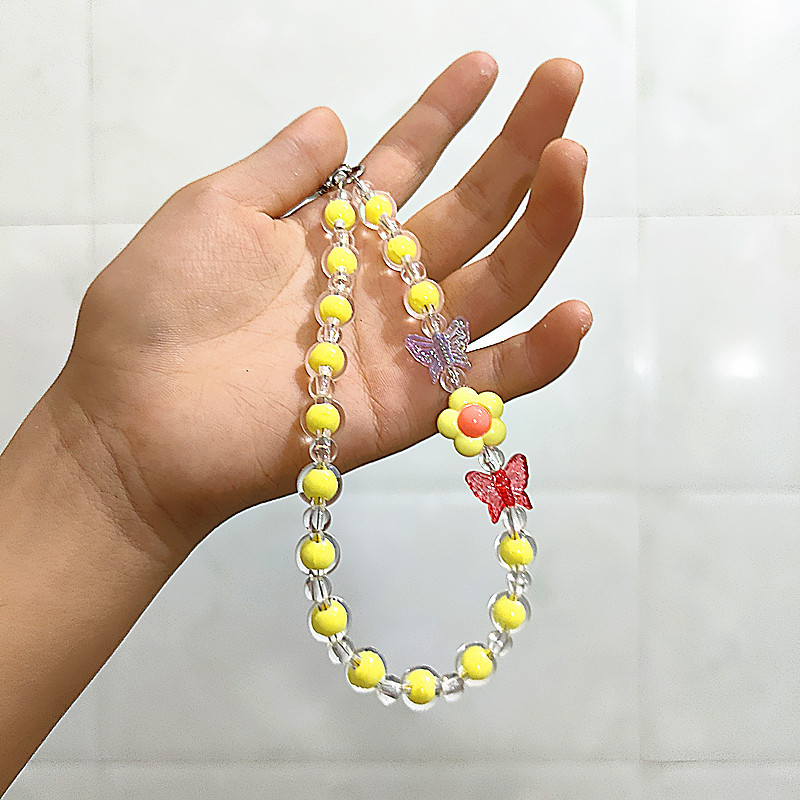 Flor Mariposa Caja del teléfono móvil Cadena con cuentas Douyin Bolso en vivo Auriculares Llavero Macaron Colgante Accesorios Cuerda