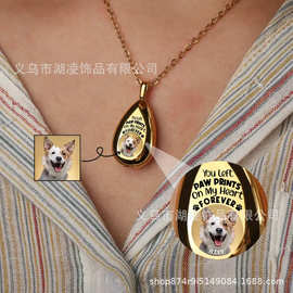 跨境新款水滴不锈钢项链diy图片刻字骨灰盒吊坠骨灰罐子纪念款