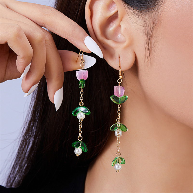 1 Pair Simple Style Classic Style Flower Patchwork Alloy Resin Drop Earrings display picture 4