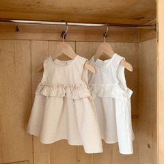 Summer 2024 New Arrival 1-8 Years Old Children's Korean Style Clothing Mushroom Edge Sweet and Stylish Sleeveless Top Girls' Shirt