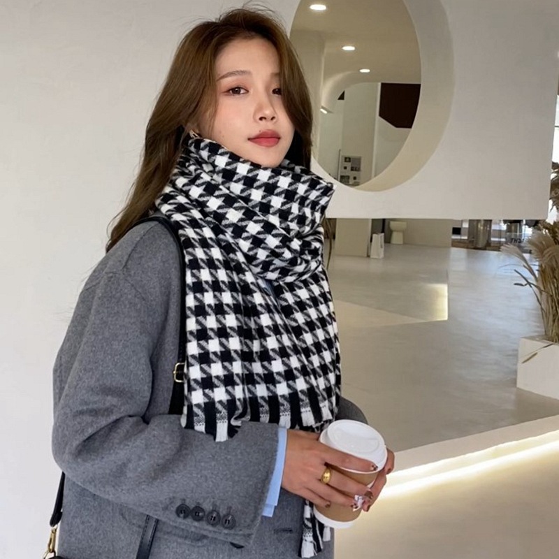 2022 Otoño e Invierno nueva bufanda de Cachemira houndstooth chal estilo coreano Dongdaemun engrosada bufanda de pareja caliente