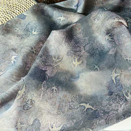 青空飞鸟 新中式国风浮光锦印花面料 汉服连衣裙衬衫马甲旗袍布料