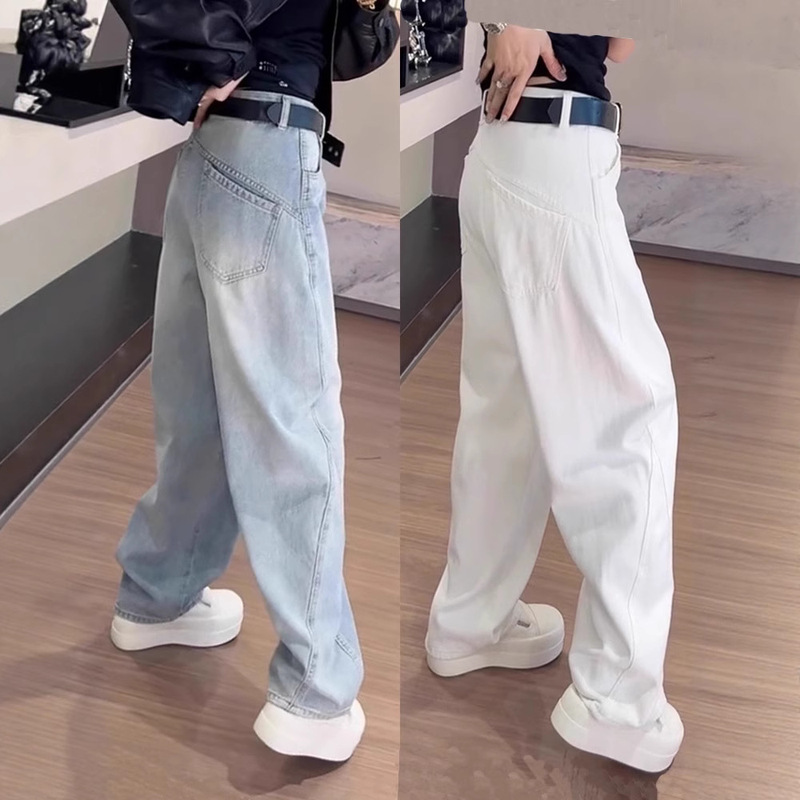 American High Street 2025 Autumn New Style This Year's Popular High-Waisted Loose Straight Washed Scimitar Narrow Jeans