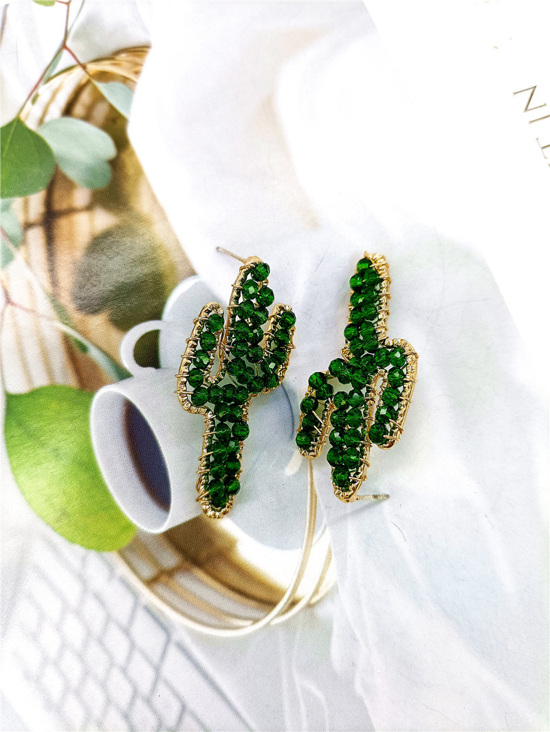 Fashion Net Red Same Earrings Cactus Green Forest Small Fresh Temperament Ear Jewelry display picture 3