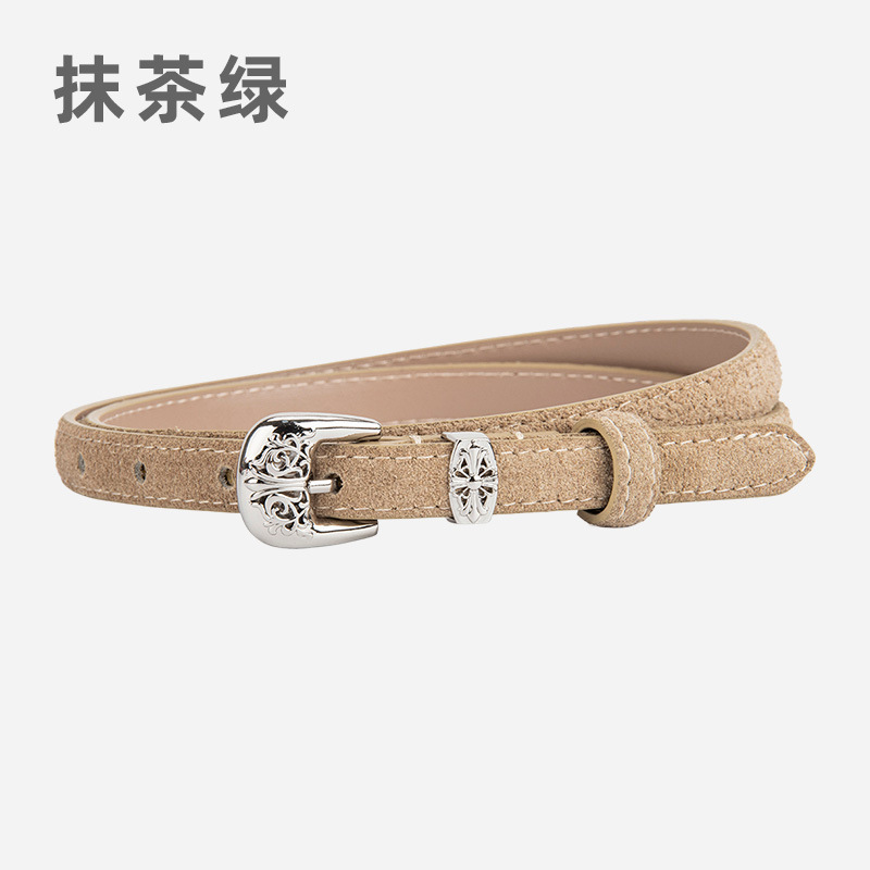 欧美复古镂空针扣女士腰带真皮磨砂反绒面装饰连衣裙皮带潮流女款|undefined