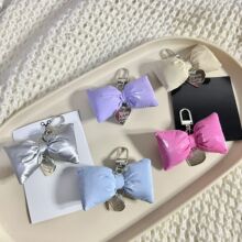 韩版皮革充棉蝴蝶结银色爱心车钥匙扣ins甜美包挂饰装饰挂件配饰