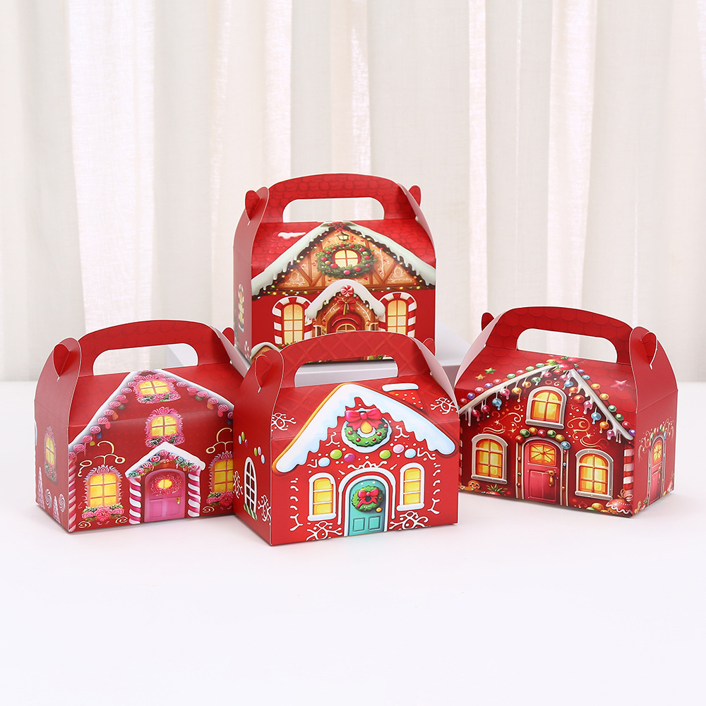 圣诞节蛋糕盒子节日手提盒印花礼物包装盒空盒糖果打包盒批发