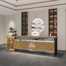 新中式前台接待柜民宿饭店酒店茶楼足浴采耳养生馆收银台仿真石