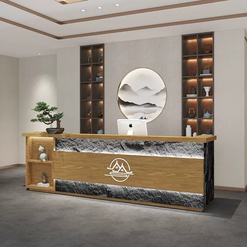 新中式前台接待柜民宿饭店酒店茶楼足浴采耳养生馆收银台商务