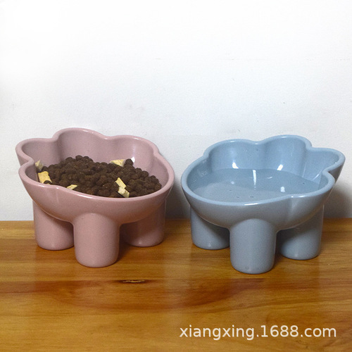 Original high-leg slanted mouth integrated cute plastic pet bowl for cats and dogs, drinking and eating, wholesale cat bowl