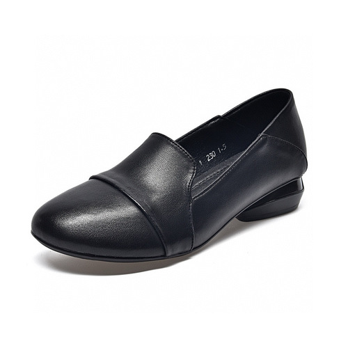 Autumn Minimalist Elegant Low-Heeled Round-Toe Flat Women's Work Shoes Soft Leather Simple Slip-On Women's All-Season Shoes