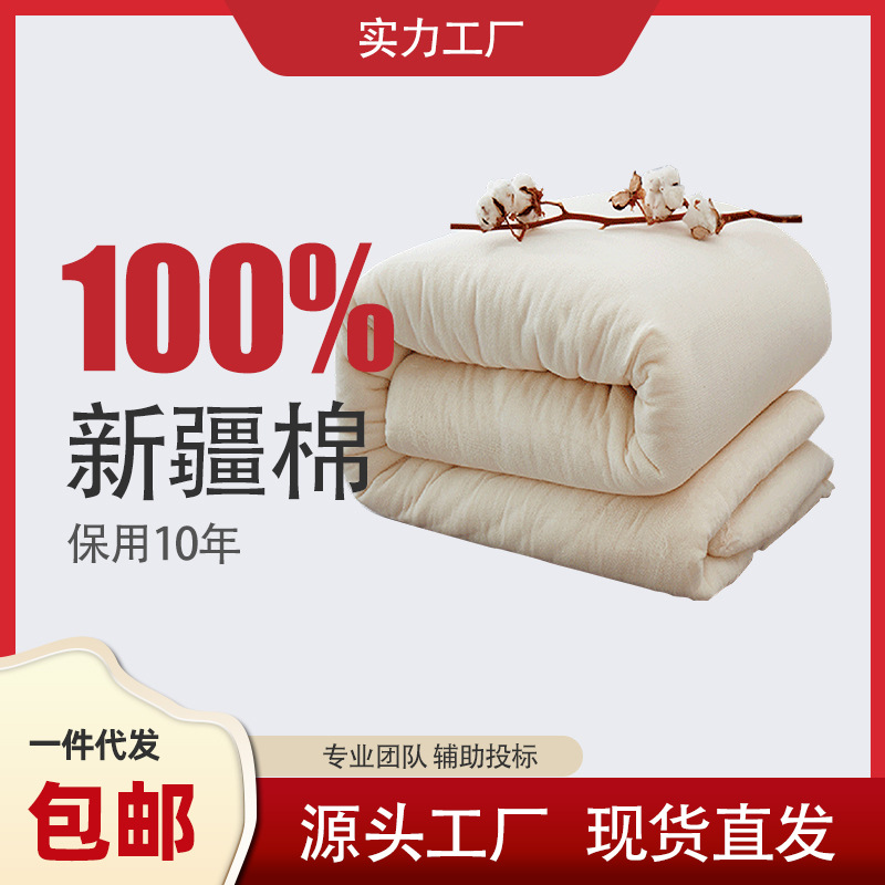 正品全棉家用双人棉花被棉被芯冬季加厚保暖一级新疆棉棉被批发