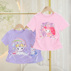 2025 新しい夏のスタイル女の赤ちゃん純粋な綿半袖 Tシャツファッション漫画トップス子供の多用途西洋スタイルアウターウェア