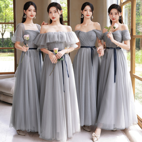 Silver grey colored evening dress bridesmaid dresses bigger sizes new autumn/winter  Chinese wind sister skirt bridesmaids satin XiuHe qipao dress