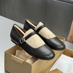 本革バージョン~女性用シングルシューズ2025新作フレンチフラットシューズ浅口メリージェーンシューズスクエアトゥワンラインバックルシューズ女性用