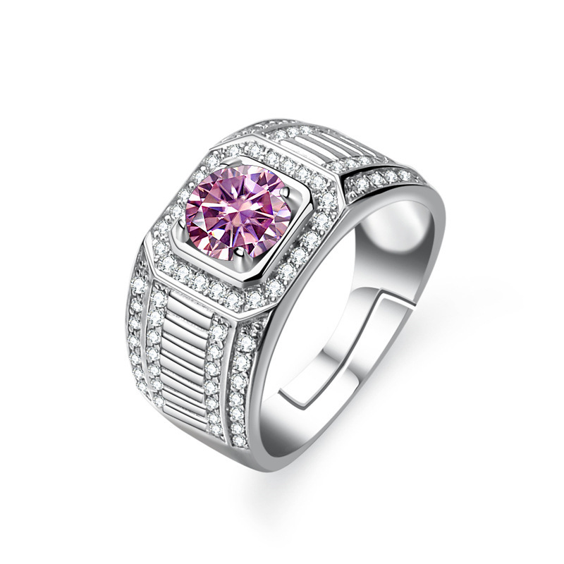 Anillo de plata esterlina al por mayor anillo de hombre platino color de piedra de moissanita de un quilate ajustable joyas de anillo de boda S925