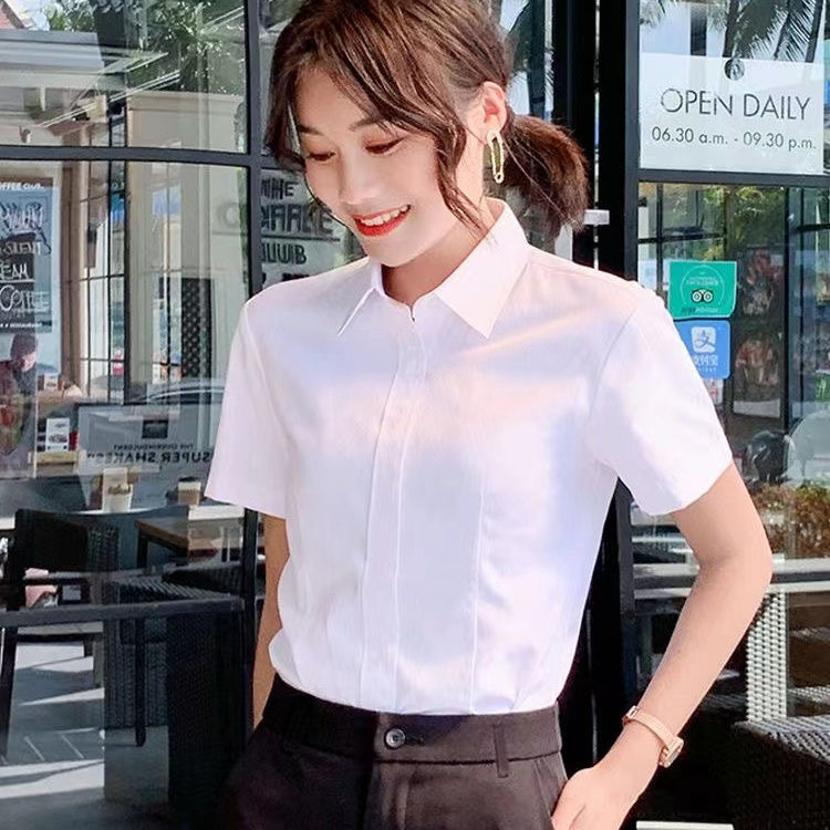 春夏秋短袖衬衫韩版修身正肩显瘦职业休闲时尚衬衣上衣女通勤风|undefined