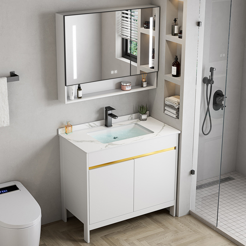 gabinete de baño de aluminio espacial grueso combinado cerámica lavabo tipo piso lavabo lava