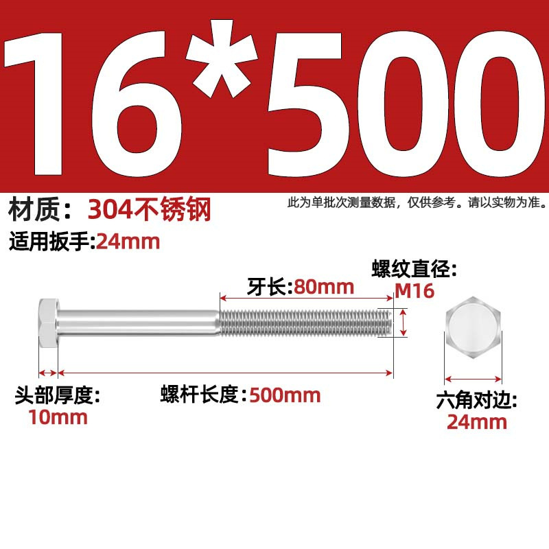 Болт шестигранный Tianzhuo Hardware M16x500 частичная резьба
