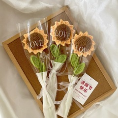 成品创意编织手工ins花袋向日葵毛线花束仿真花教师节礼物送礼