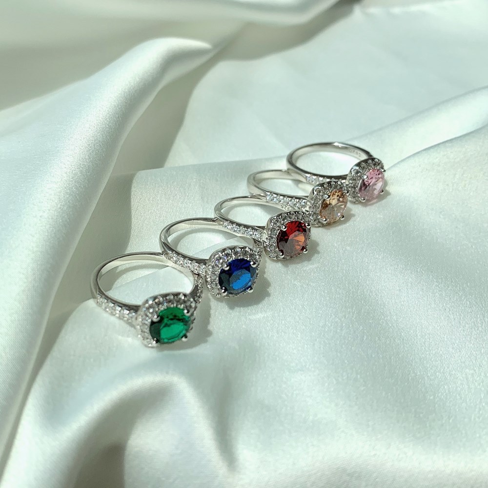 Round Pattern Silver Zircon Round Rings
