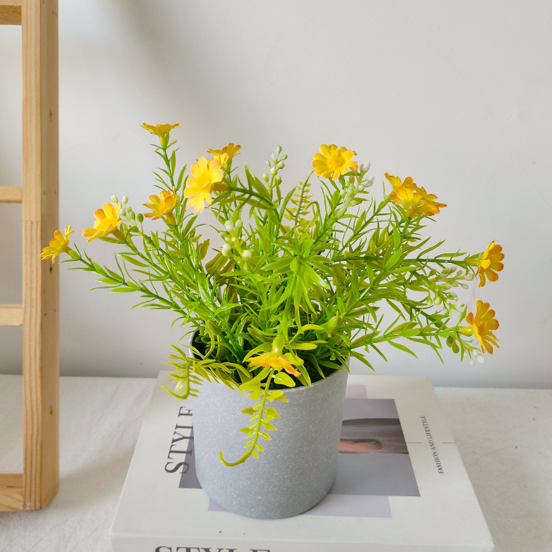 Simulación de flores en maceta pequeña margarita bonsai pequeño fresco pequeño conjunto de plantas en maceta falsas plantas de imitación al por mayor image 8