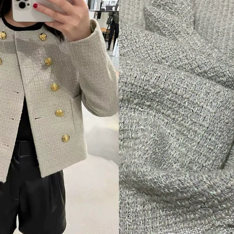 Зеленый пиджак, пальто, ткань, 2022 год, стиль Chanel