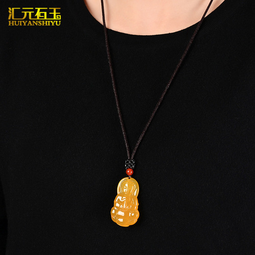 Natural yellow agate Guanyin Buddha pendant chalcedony jade safe buckle Ruyi pendant live supply welfare model