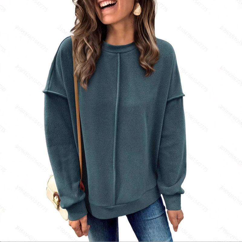 Amazon Cross-Border New Autumn Casual Versatile Exposed Seam Sweatshirt 2025 European and American Casual Loose Knitwear