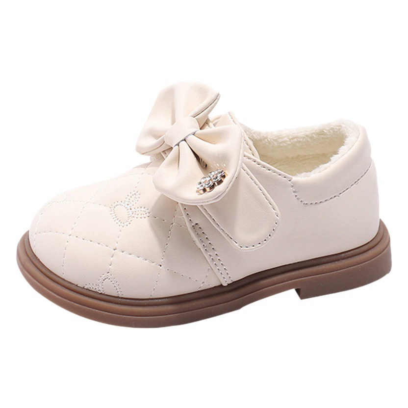 Обувь принцессы для девочек, осенне-зимняя новая кожаная обувь на мягкой подошве на флисовой подкладке для маленьких девочек, теплая обувь для маленьких девочек с квадратным носком и бантом