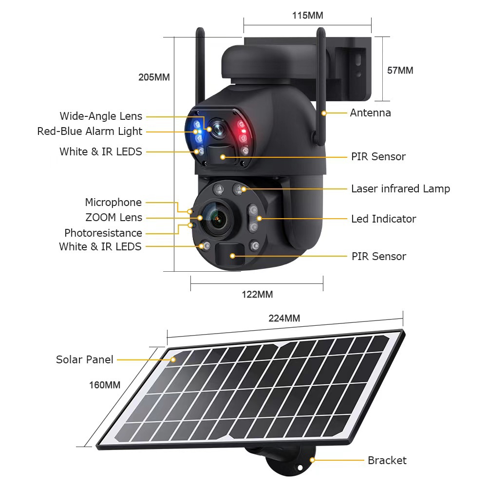 Solarüberwachungskamera mit niedriger Leistung 36x Zoom 4G Metallexplosionsgeschütztes Solarüberwachungssystem mit Kuppel
