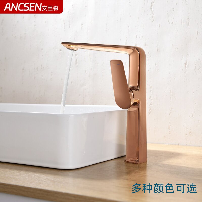 German Brushed Nickel All-Copper Elevated Countertop Basin Hot and Cold Water Faucet Bathroom Rose Gold Washbasin Faucet