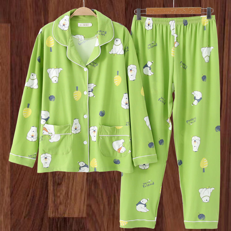 100% algodón más el tamaño de los pijamas de las mujeres Primavera, Otoño e Invierno manga larga suelta de mediana edad y joven confinamiento desgaste del hogar traje de verano